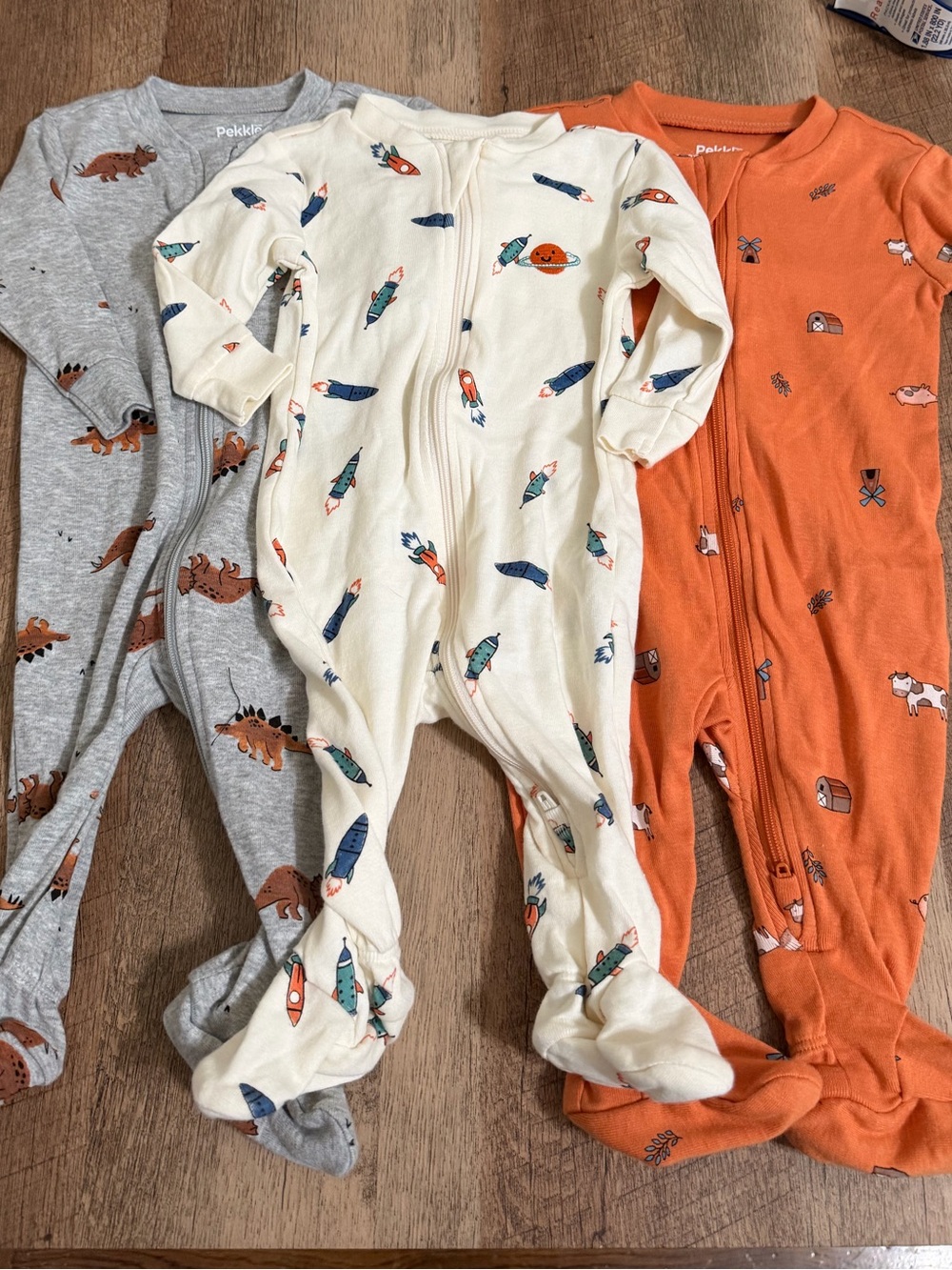 3M Baby Footed One-Piece Pajama Set in Gray, Cream & Orange - Double Zipper